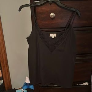 Socialite MEDIUM double lined v-neck tank top with lace trim, color:black